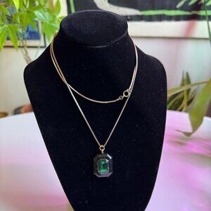 Emerald Green and Black Enamel Necklace